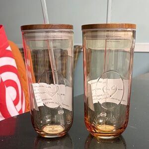 Hearth & Hand Amber Glass Tumblers with Bamboo Lids